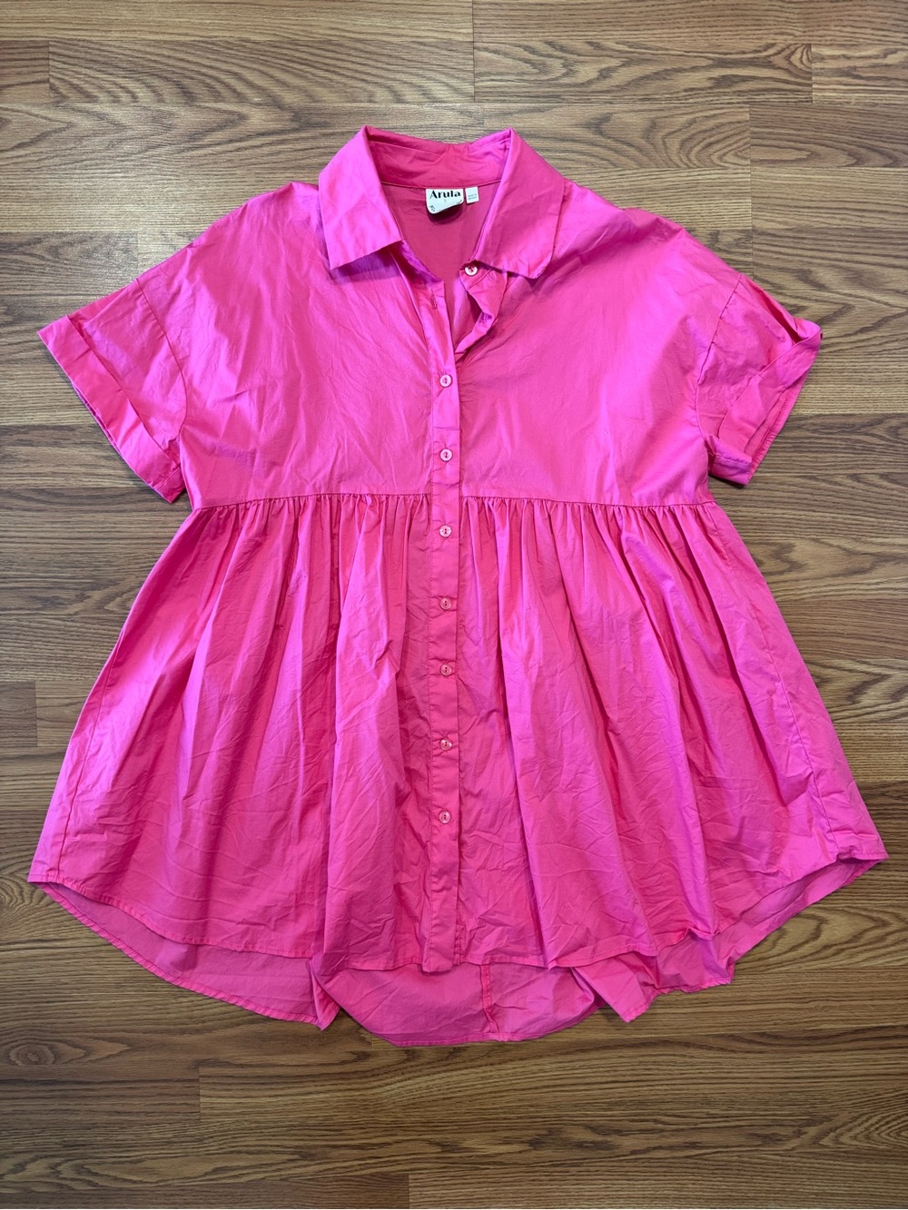 Arula Hot Pink Babydoll Shirt Dress Size X Button Front